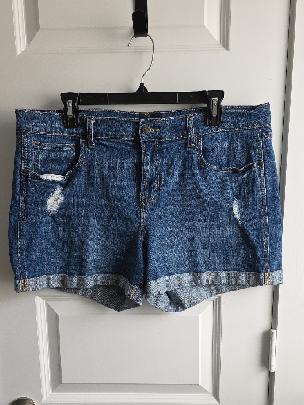 Old Navy Blue Boyfriend Distressed Rolled Hem Jean Shorts Size 14 G027